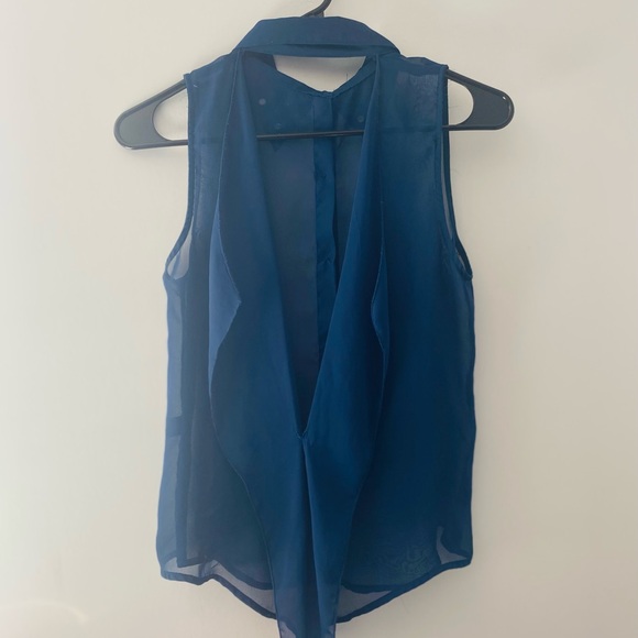Poetry Blue Womens Sleeveless, sheer top. Button up, studded accent collar. - Picture 6 of 7